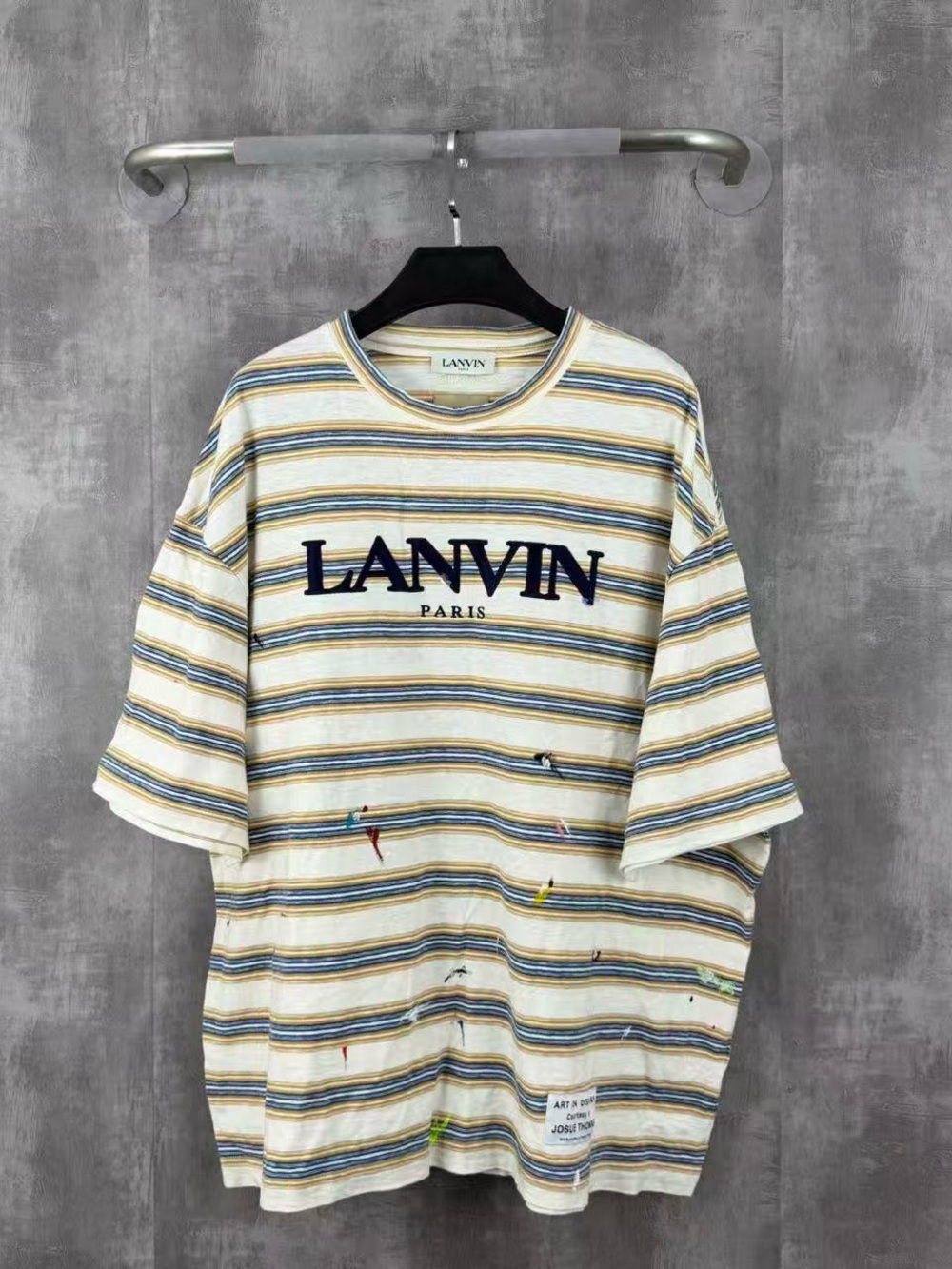 🚩steal Lanvin Paris Men's Striped Crewneck T-Shirt in Cream & Blue